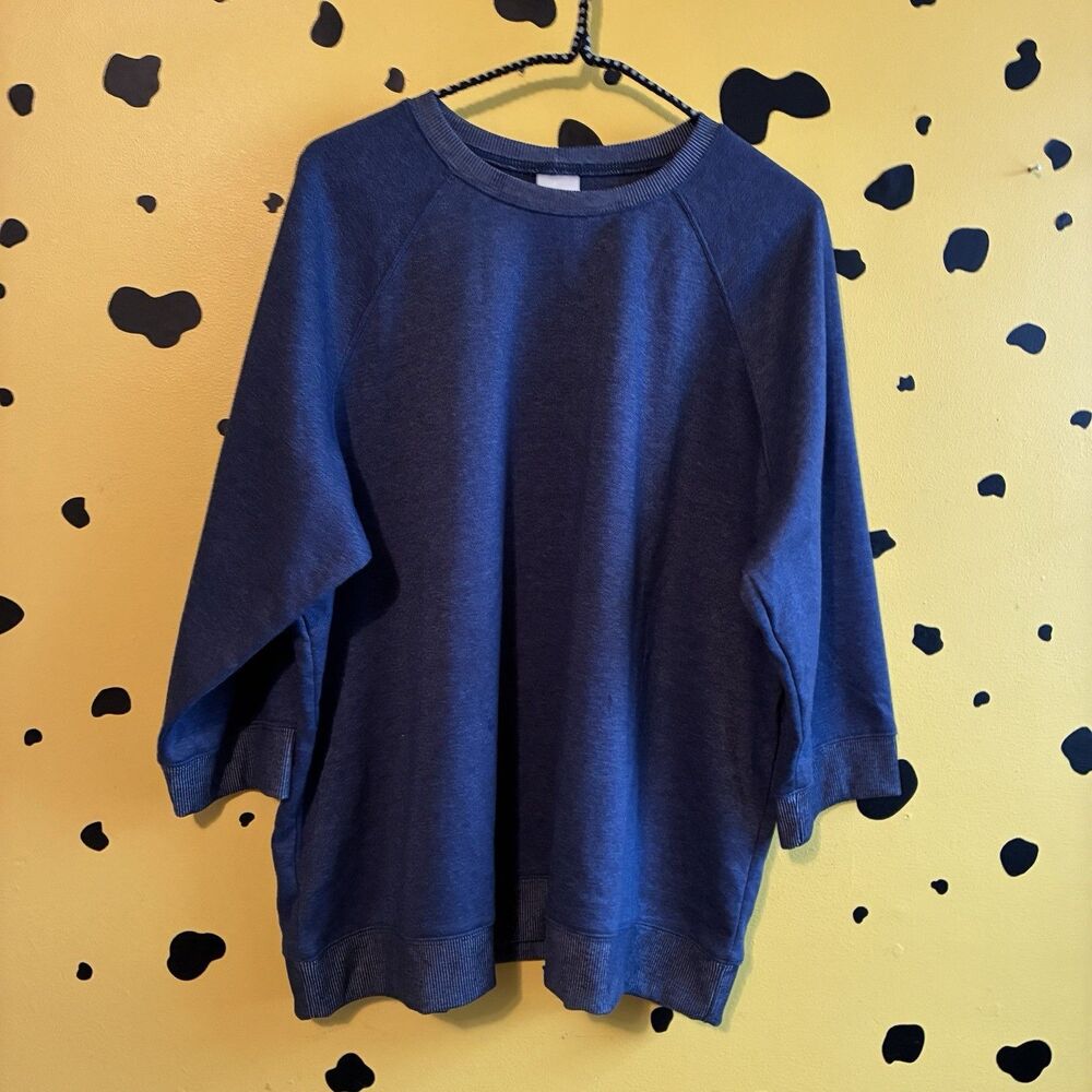 Blair Womens 2XL Blue Crew Neck Raglan Long Sleeve Pullover Sweatshirt Casual